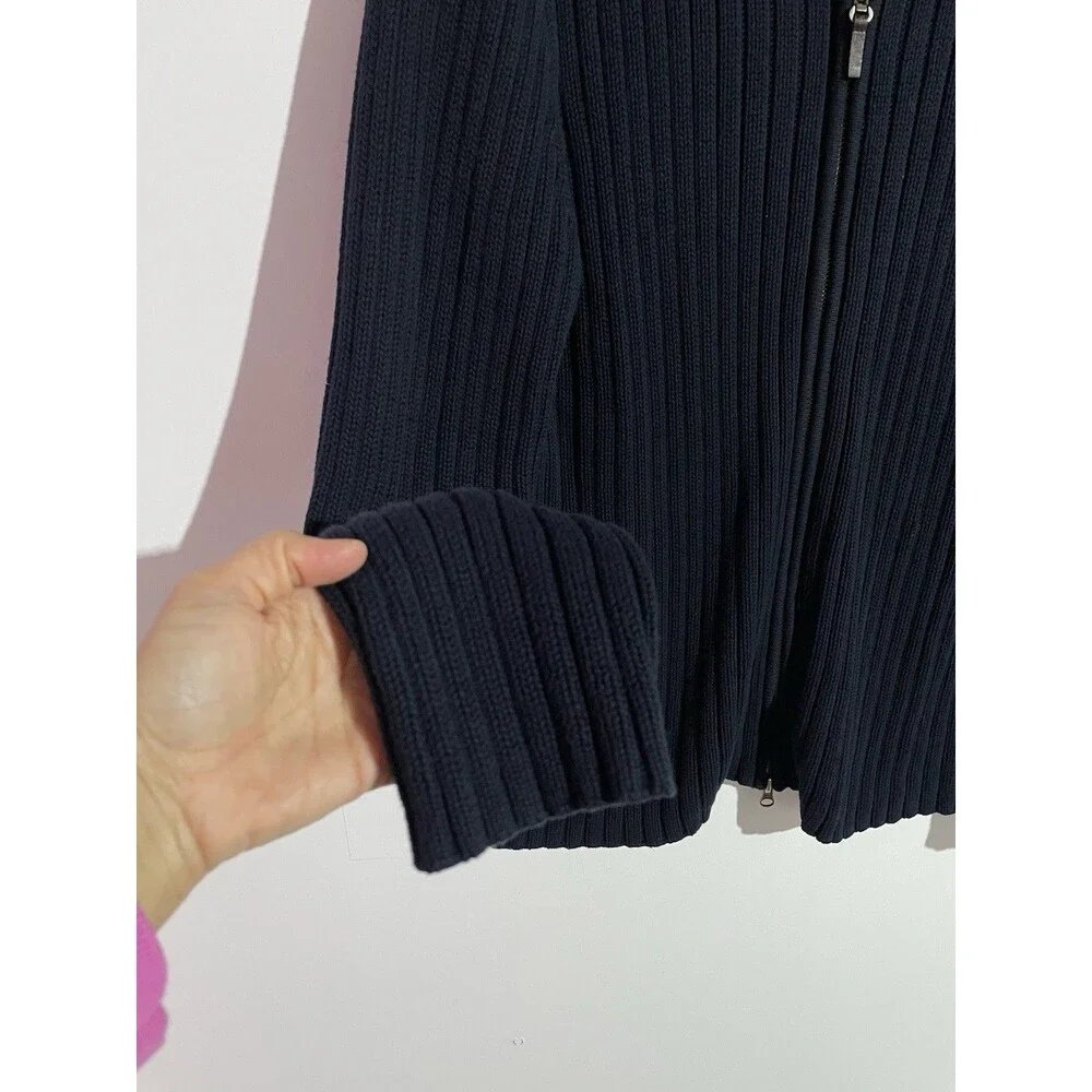 J Crew Cardigan Sweater Mens XL Blue Ribbed Full Zip‎ Mock Neck Preppy Academia